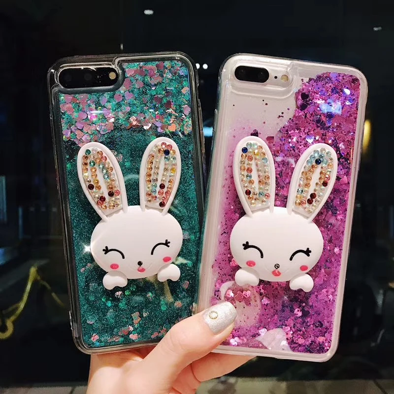 

Case For Samsung S7 edge S8 S9 Plus Note 3 4 5 8 9 coque Fashion cute bunny Kickstand capa liquid sand quicksand case fundas