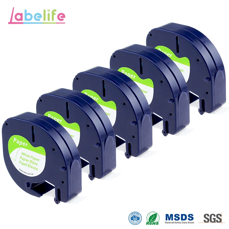 Labelife 5 упаковок DYMO LetraTag лента для этикеток 91200 черная на белой бумаге 12 мм LT маркер