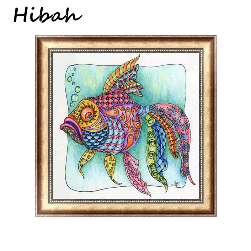 

New DIY inlaid 5D diamond painting color fish pattern art solid color round diamond embroidery cross stitch