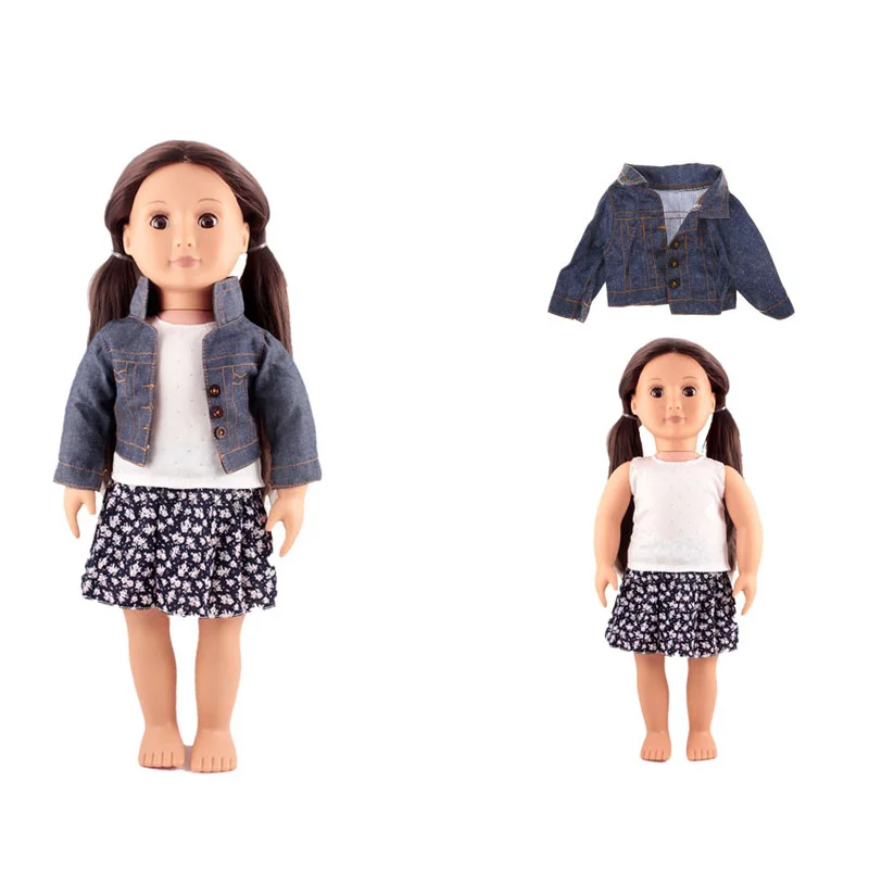 

Clothes For Dolls 45cm Girl Doll 3IN1 Doll Outfits Denim Coat White Vest T-shirt Fashion Skirt Fit 18inch American Dolls