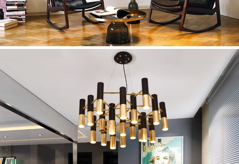 De светильник, полностью выполненный Ike, черная и золотая металлическая алюминиевая люстра из трубок, итальянский Современный дизайнерский подвесной светильник, светодиодный светильник