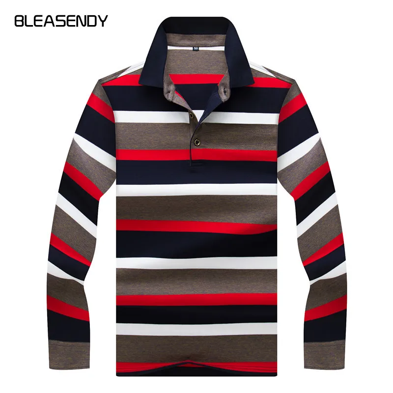 

2018 New Men's Business Office Long-sleeved POLO Shirt Fashion Casual Cotton Thick Striped Polo Shirt Brand Clothes