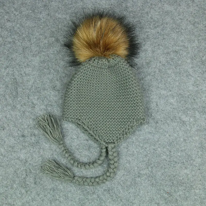 Модная Детская меховая шапка с помпоном-кисточкой для новорожденных мальчиков и девочек, теплая вязаная шапка бини, подарок