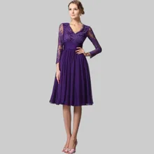 Long Sleeves Lace Mother of the Bride font b Dresses b font Purple Chiffon A line