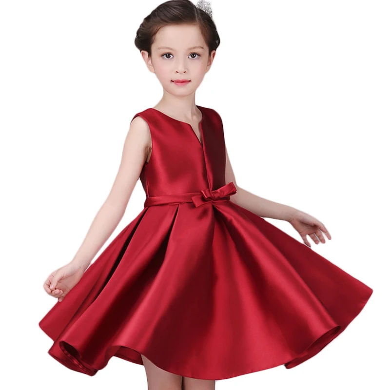 Для рождественской вечеринки платья для девочек Европейский Стиль 2018 Дети платье с цветочным рисунком с красным бантом костюм принцессы