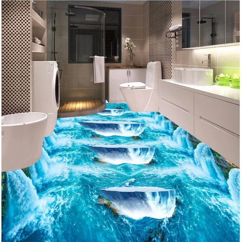 3d-pvc-flooring-custom-photo-mural-picture-wall-sticker-The-waterfall-water-floating-island-painting-room (3)