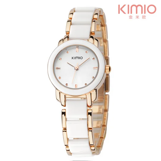 

KIMIO Plum Flower Dial Skeleton Willow Pointer Imitation Ceramic Resin Strap Diamond Rose Gold Watch Women Brand Quartz-watch