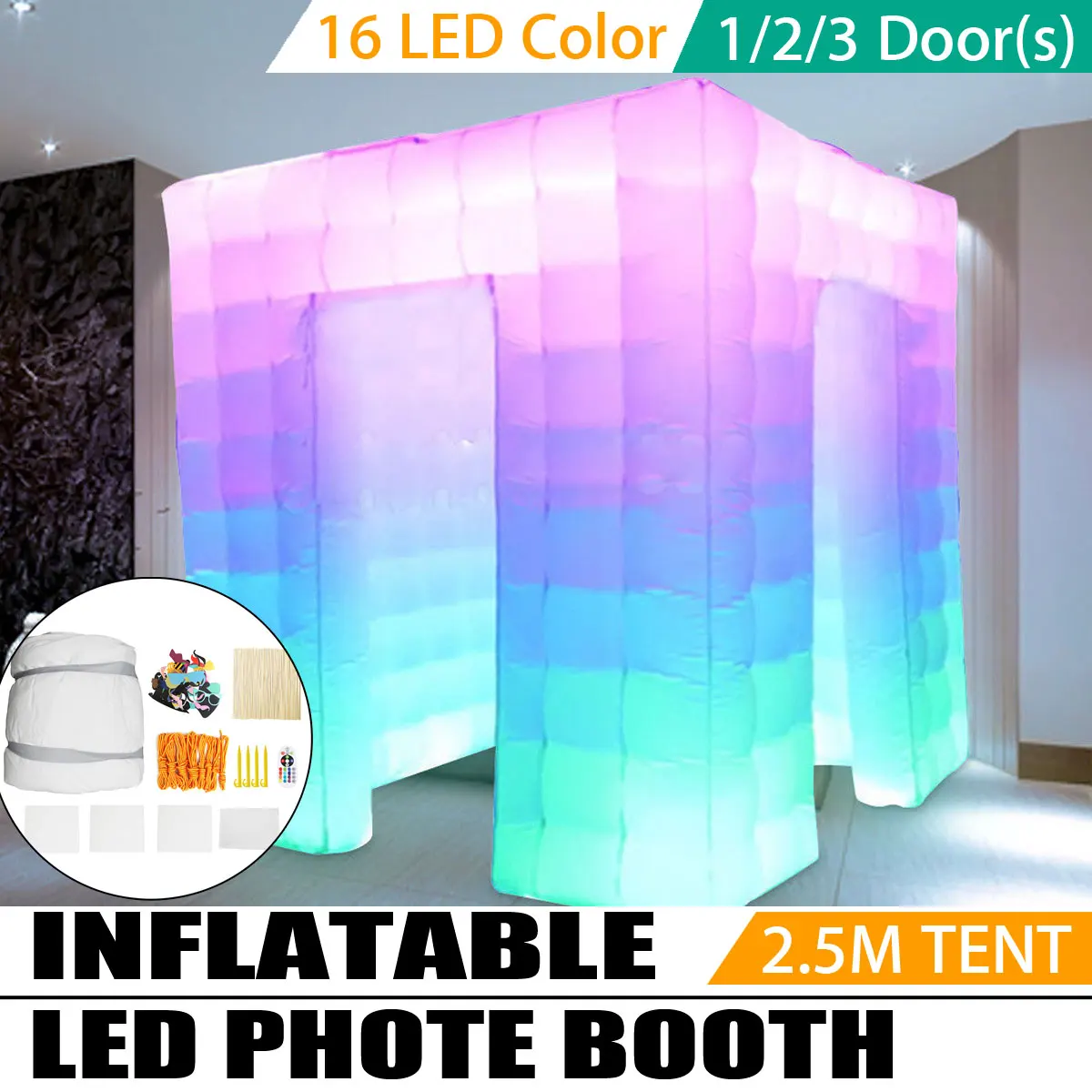 

2.5*2.5*2.5M Protable Inflatable LED Photo Tent Inflatable Booth Tent Inflatable Wall Backdrop With Air Pump for Party Wedding