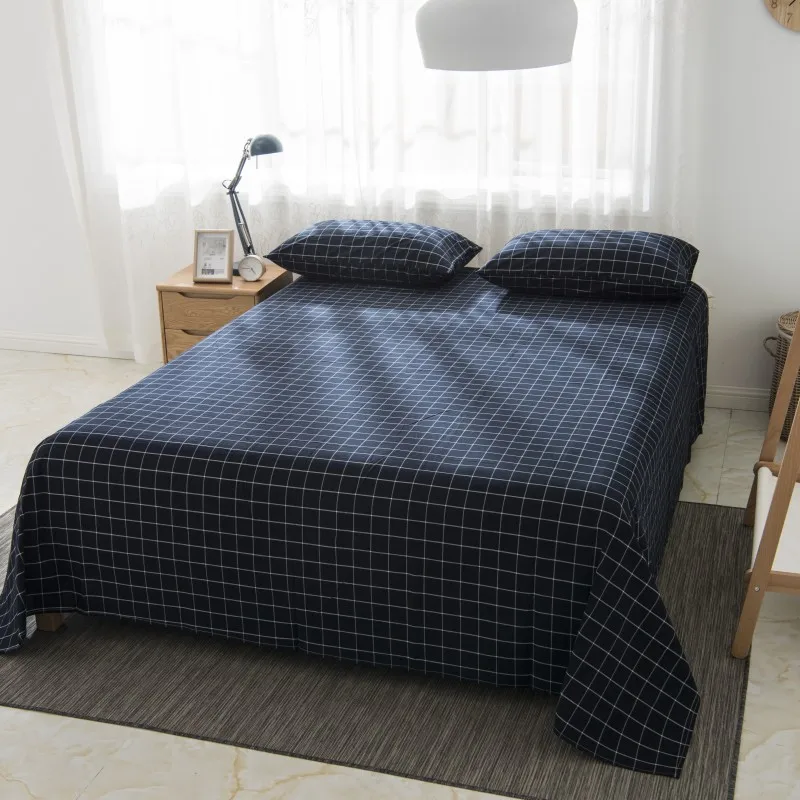 

3Pcs 100%Washed Cotton Ultra Soft Breathable Bed sheet set Flat Sheet Navy King Queen Twin size Bed Top Sheet Fade Resistant