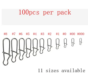 100Pcs Fishing Safety Snaps Fishing Bait Connector Stainless Steel Hook Lock Snap Swivels Solid Rings