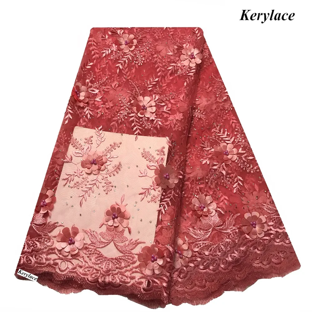 

3D Lace Applique Fabric Swiss Voile Lace High Quality Beaded Tulle African Women With 1.6 Yards Sequins Scarf/Headtie KRL-2776