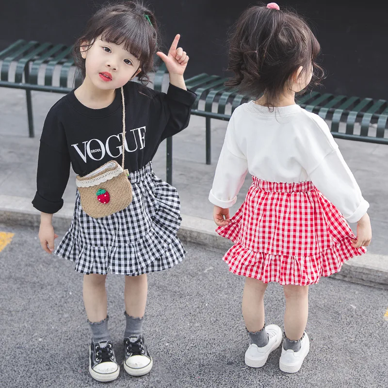 

2019 Rushed Casual Short Spring New Style Girl Small Fragrance Sub-suit Group Fake Two Pieces Children And Autumn Plaid Dress