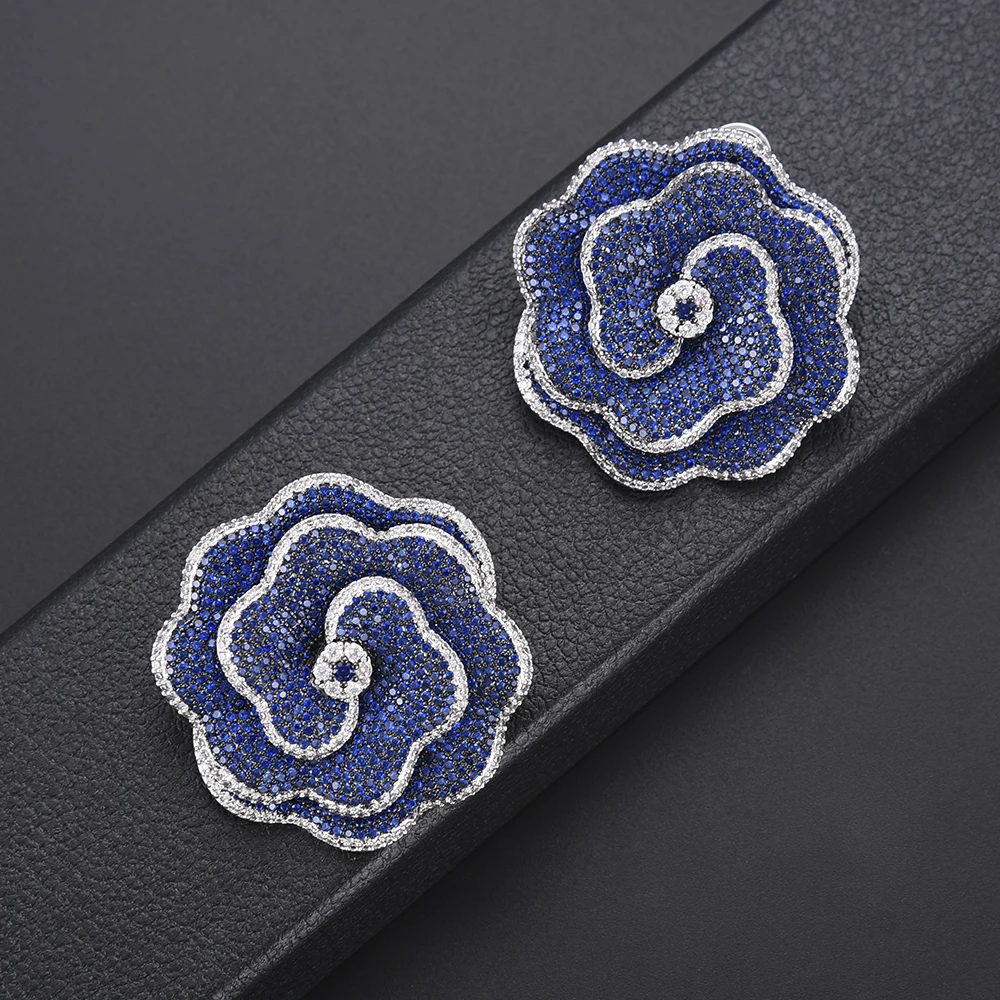 

GODKI 41MM Luxury Rose Flower Cubic Zirconia Big Stud Earrings for women Wedding Layeredl Earrings boucle d'oreille femme 2018