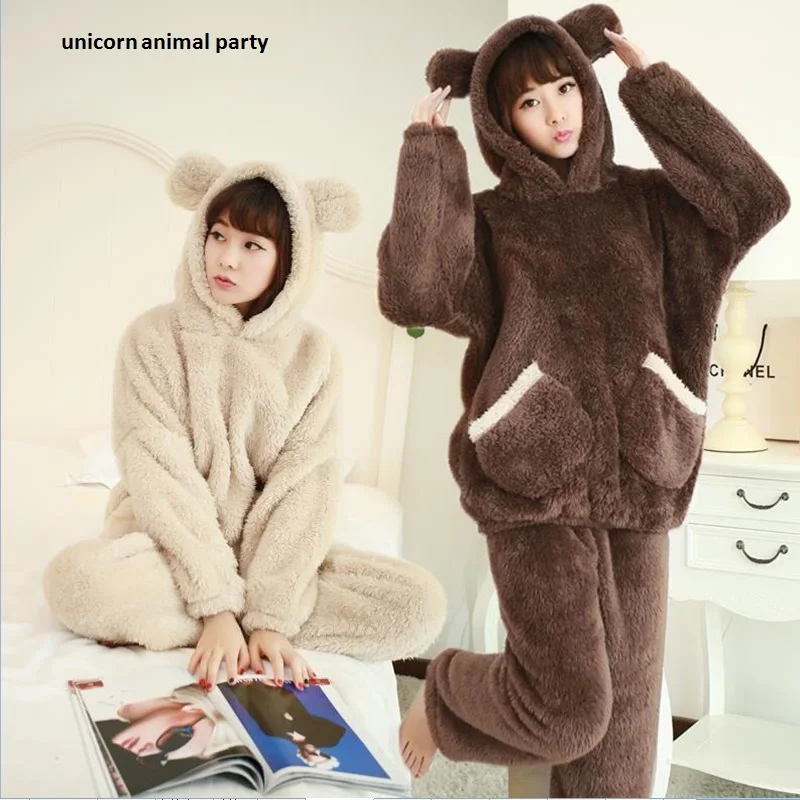 

bear Kigurumi Onesies Cosplay bear Winter Thickening Coral Pajamas Woman Lovely Student Cartoon Home Furnishing Serve Suit