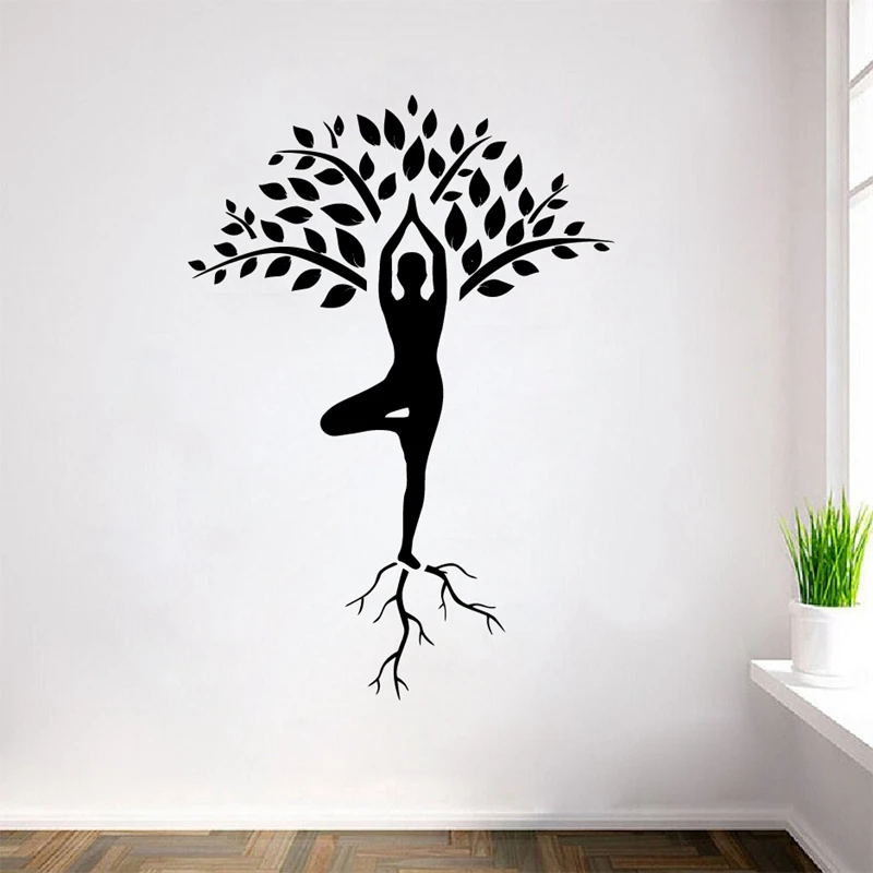 Large Size Yoga Tree Wall Decals Art Decor Yoga Meditation Vinyl Wall