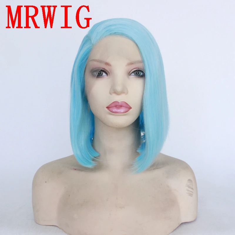 

MRWIG 12in short bob straight right part synthetic front lace wig glueless 150%density 260g for woman