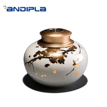Изысканные емкость для хранения чая расписанный вручную керамический печать чайная канистра дом украшения ремесла чайная посуда кофе в зернах банок
