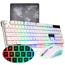 PC Gamer Backlight Gaming Keyboard and Mouse Combo USB Wired Rainbow Game Keyboard Ergonomic 3200 DPI Optical Mechanical Feel backlight game keyboard and mouse suit wired gaming keyboard and mouse combo 104 kyes gaming keyboard with wired 6d mouse kx04
