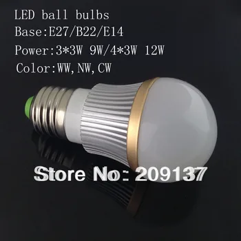 

10pcs Hot selling~ High Power E27 B22 dimmable 9W 12W 110V-120V/220-240V LED Light LED Bulb LED Spotlight