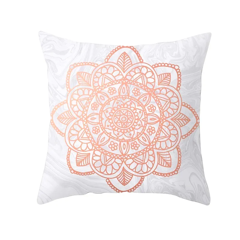 Fuwatacchi Rose Gold Geometric Cushion Cover Flower Decorative Pillows Cover for Home Sofa Bed Polyester Throw Pillowcases 45*45