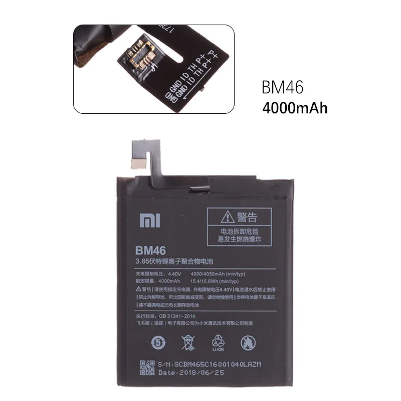 Original Battery For Xiaomi Redmi Note 3 Battery Replace BM46 4000mAh For Xiaomi Redmi Note 3 Pro Battery Prime SE