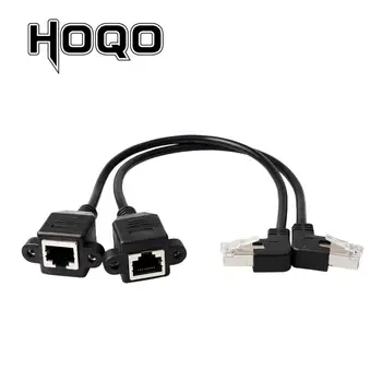 

100pcs Left right angle 90 degree Rj45 screw Panel mount ethernet Extension Cable LAN Male to Female UTP Cat5e internet Cord