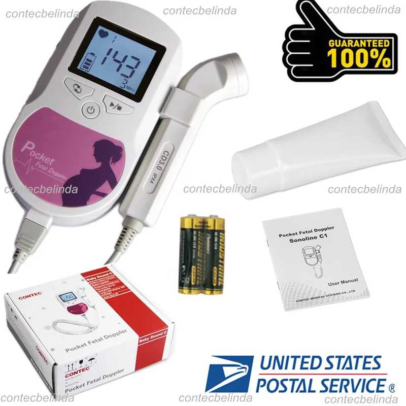

USA FDA Baby Heart Beat Monitor,3Mhz probe Fetal Dopler,baby sound C +Gel+battery Pink Colour 2019