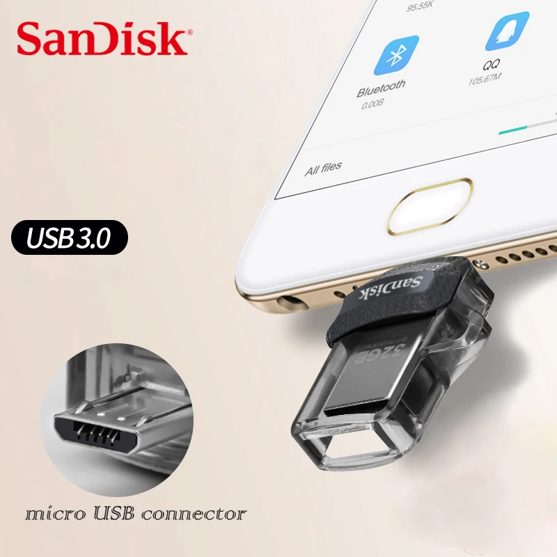 

SanDisk SDDD3 Dual OTG Pen Drive 128GB 64GB 32GB 16GB USB stick Flash Drive USB 3.0 Pendrive For SmartPhone & PC 100% Original