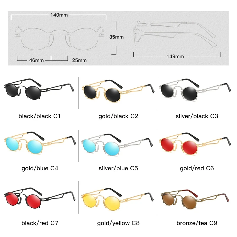 Готические стимпанк Солнцезащитные очки мужские металлические круглые оттенки мужские прозрачные солнцезащитные очки для женщин в стиле хип-хоп паровые панк Солнцезащитные очки для женщин и мужчин