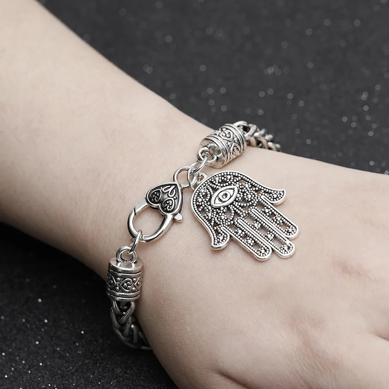 Модный ручной браслет Hamsa Fatima сглаза Пальма античный серебряный цвет сплав