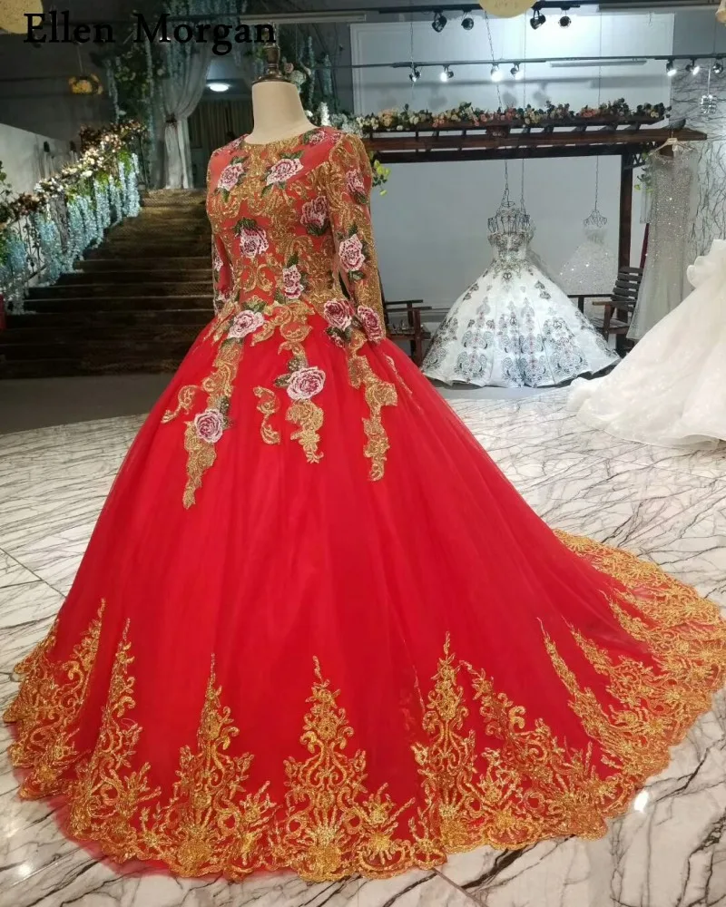 Красный в мусульманском стиле с длинным рукавом свадебные платья 2019 Vestido De Noiva Винтаж зашнуровать вышивка реальные фотографии платья на