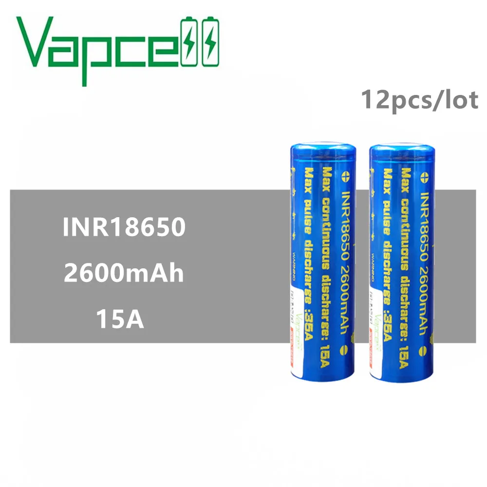 12 шт. Vapcell INR 18650 2600 мАч 15A максимальная импульсная разрядка 35A литий ионная