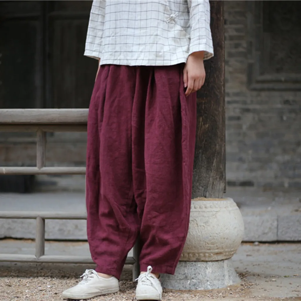 

Fashion Women Leisure High Waist Trousers Loose Pants Pure Color Long Pants streetwear pantalon femme ete harem pants women