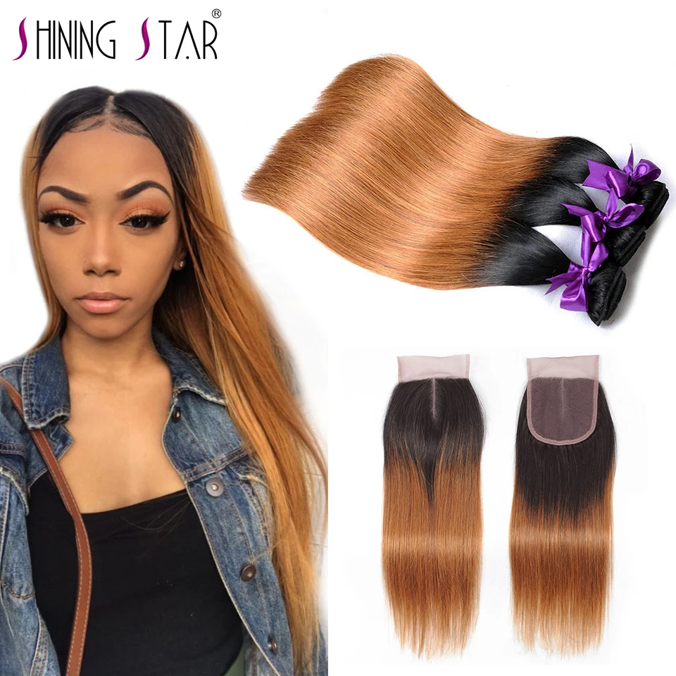 Buy Ombre Peruvian Straight Hair Bundles With Closure