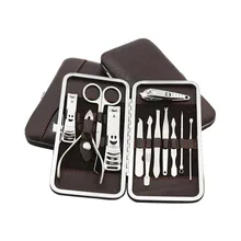 12pcs Portable Manicure Set Pedicure Scissor Tweezer Knife Ear Pick Utility Nail Clipper Kit Stainless Steel