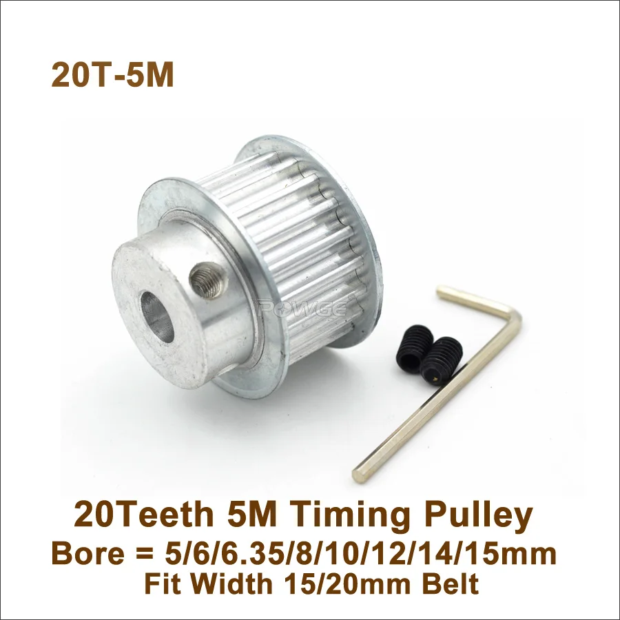 

POWGE 20 Teeth 5M Timing Pulley Bore5/6/6.35/8/10/12/14/15mm Fit W=5/20mm HTD5M Timing Belt 20T 20Teeth 5M Synchronous Pulley BF
