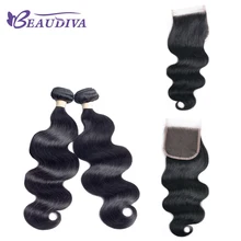 BEAUDIVA Pre-Colored Body Wave 1# Jet Black Color Human Hair Two Bundles With One 4*4 Closure Non Remy 100% Human Hair Weave