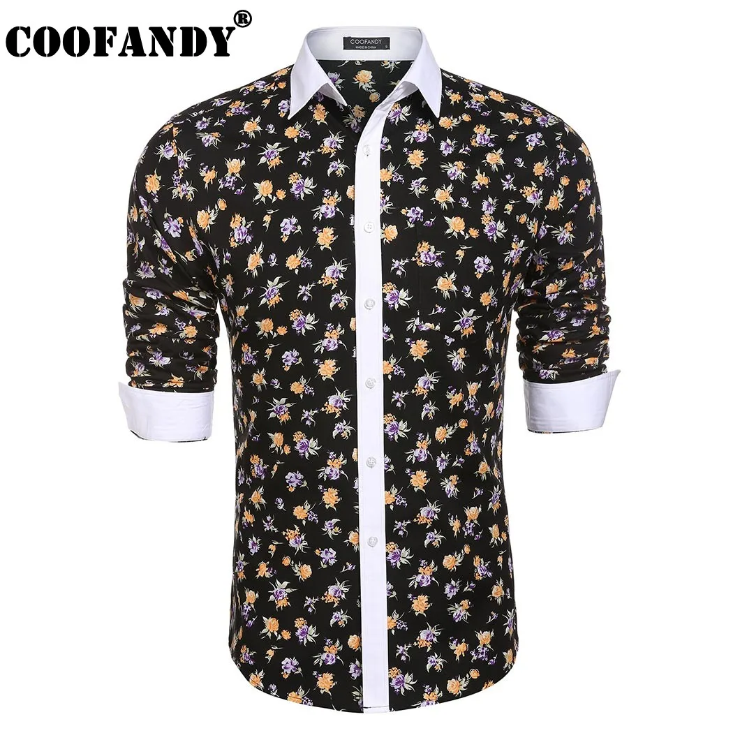 COOFANDY 2017 Newest Male Clothes Men Shirts Casual Long Sleeve Floral