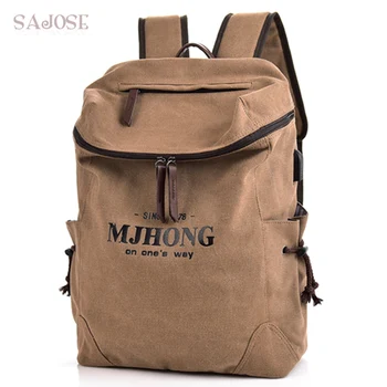 

USB Charging External Backpacks Male Canvas School Backpack For Teenage Simple Fashion Men Casual Daypacks Leisure Rucksack