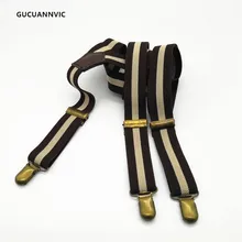 Модные Ретро коричневые полосатые подтяжки для мужчин и женщин эластичные и регулируемые трехзажимные бронзовые клипсы мужские подтяжки