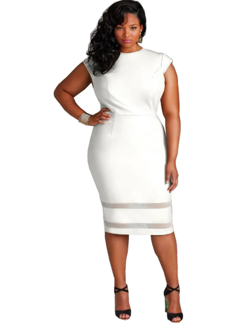 Новое дизайнерское летнее женское кружевное платье в стиле пэчворк, большие размеры, макси, 5XL, длиной до колена, вечерние, сексуальные, сетчатые, повседневные - Цвет: Белый