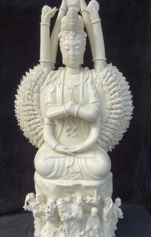 

27" Dehua Porcelain 8 Immortals 1000-Arm Avalokiteshvara Kwanyin Guan yin Statue