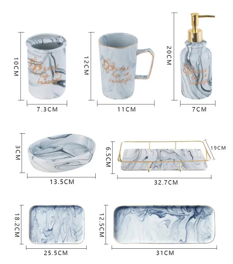 Керамический набор аксессуаров для ванной комнаты, скандинавский мрамор, Пномпень, керамический набор из шести предметов для ванной комнаты, держатель для зубной щетки, поднос для чашки