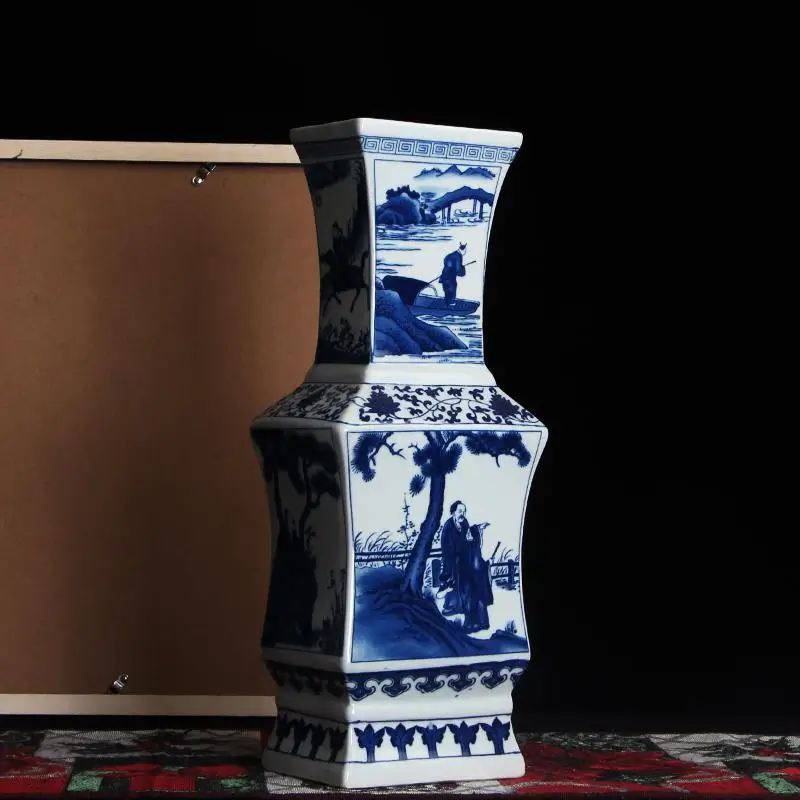 

Jingdezhen ceramic Ming And Qing, New Classical Four Square Blue And White Chinese Vase Ornaments Antique porcelain vase