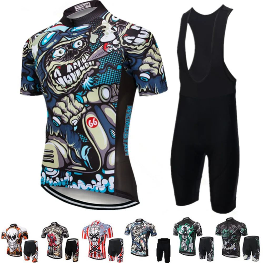 Pro Bike Jersey Bib Shorts Sets Men mtb Bicycle Clothing Suits Skull Gray Summer Male Ropa Ciclismo Cycling Shirts summer