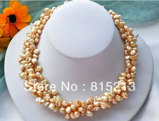 

N801 4strands champagne BAROQUE KESHI REBORN PEARL NECKLACE % Discount AAA