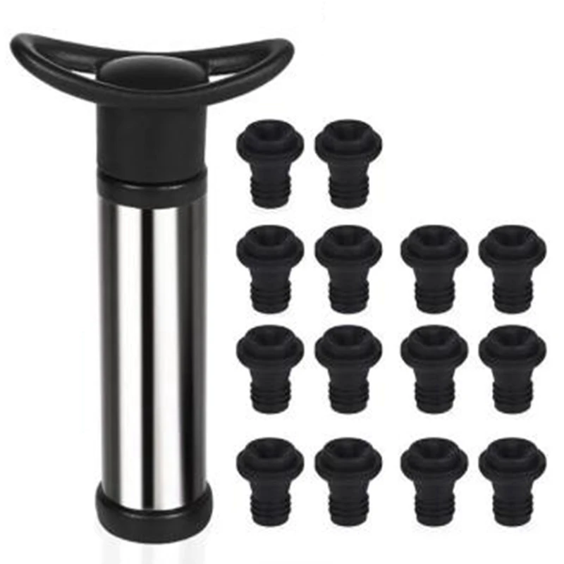 

Wine Saver Vacuum Pump With 14 Pcs Vacuum Bottle Stoppers Stainless Steel Wine Pump Sealer Preserver Wine Preserver Set