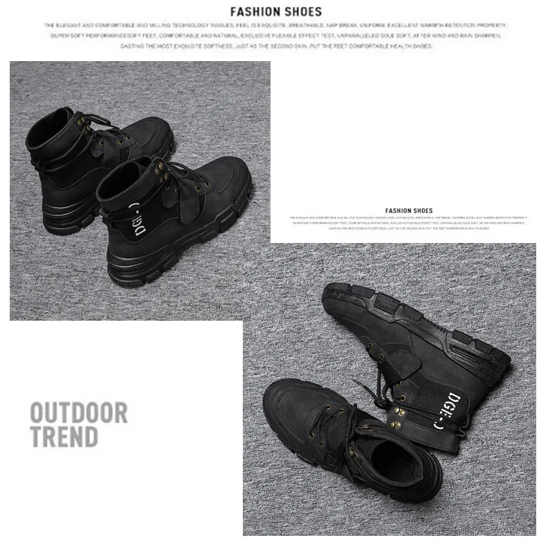 Зимние ботинки; мужские дизайнерские ботинки черного цвета в британском стиле; тренд в стиле милитари; мужские ботинки; коллекция года; модная повседневная обувь