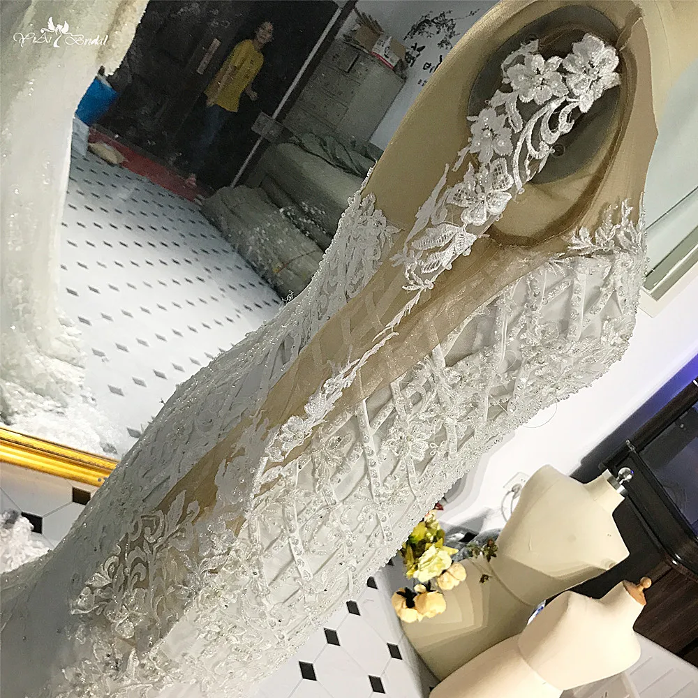 RSW525 Sexy Long Sleeves Ribbon Lattice Lace Beading Wedding Dress 2018 New See Through Back Mermaid Robe De Mariage Custom Made (2)