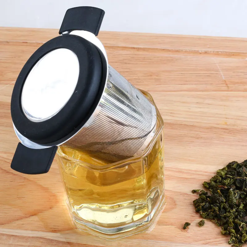 

Stainless steel tea strainer Reusable Tea Infuser Basket Fine Mesh Strainer With 3 colors Handles Lid chinese Tea Filters